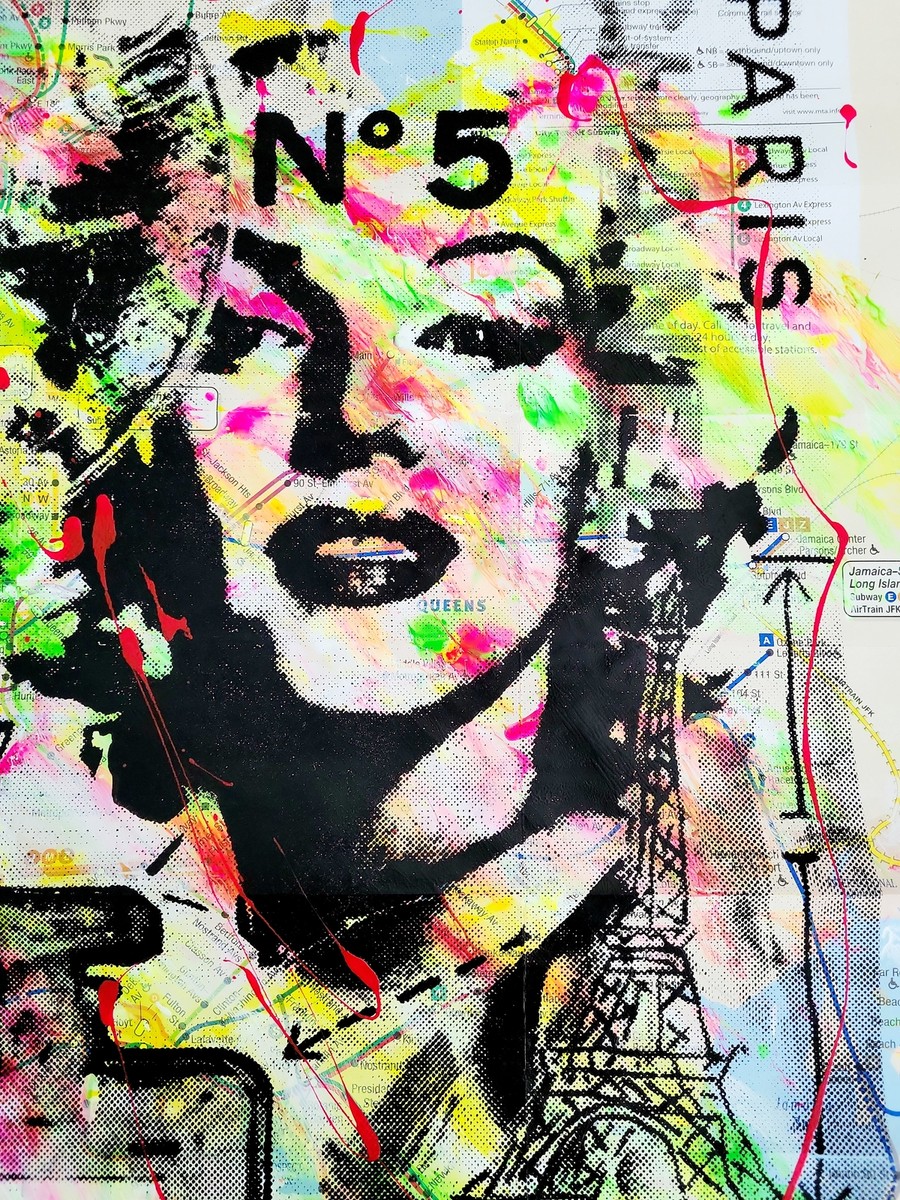 最終値下げ！NEW YORK GALLERY CHANEL ポップアート Marilyn Monroe & Chanel No. 5 Acrylic Art on a NYC Subway Map