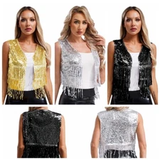 Womens Top Stage Waistcoat Halloween Vest Birthday Cowgirl Daily Wear Sequin