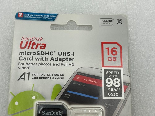 Carte mémoire microSDXC UHS-I SanDisk Ultra A1 16 Go 98 Mo/s 653 X gratuite S/H - Photo 3 sur 5