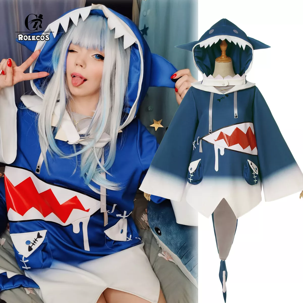 Gawr Gura Cosplay Costume Gawr Gura Shark Hoodie Jacket Gura Cosplay Hoodie  Tail