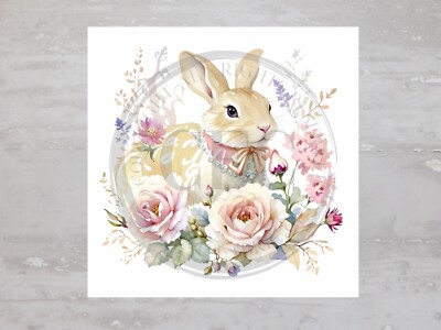 Romantic Chic Soft Color Easter Bunny Fabric Panel Craft Sewing Quilt Block A693