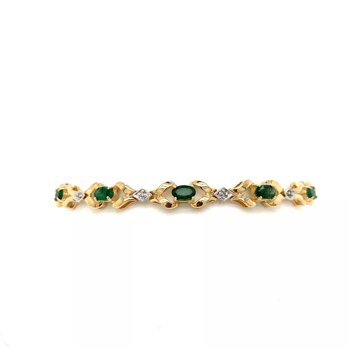 14KT YELLOW GOLD GENUINE EMERALD DIAMOND TENNIS BRACELET 7