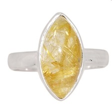 Natural Golden Rutile - Brazil 925 Sterling Silver Ring Jewelry s.8 CR64176