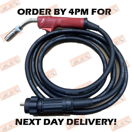RED MB25 4M MIG TORCH GUN EURO FITTING GAS GASLESS LANCE BINZEL STYLE 4 METRE
