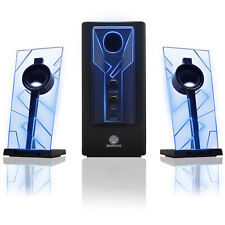 GOgroove BassPULSE Glowing Blue LED Computer Speaker Sound System - Works with 