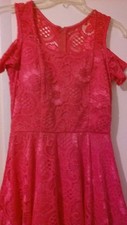 FOREVER juniors Pink floral lace short sleeve fit and flared A- line dress L