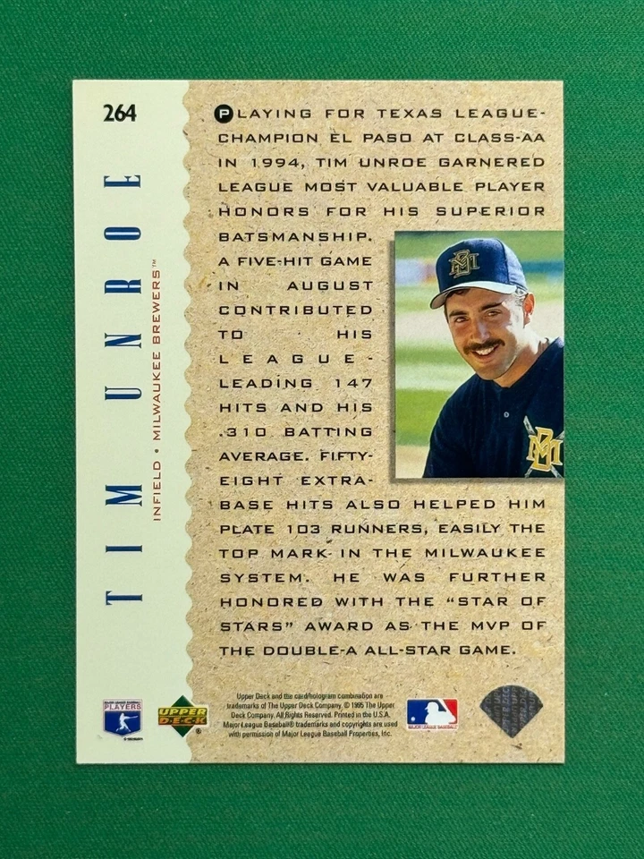 1995 Upper Deck Series 2 #264 Tim Unroe RC Electric Diamond Top Prospects - Image 2 of 2