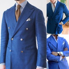 Royal Solid Blue Summer Suit Jacket Double Breasted Coat Wide Peak Lapel Blazers