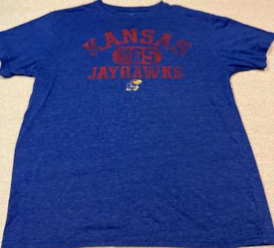 Kansas Jayhawks T-Shirt By J. America Adult Large Heather Blue/Red Jayhawk Logo