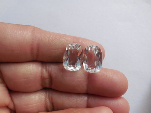 2 Ps Hydro Clear Quartz Faceted Front to Back Drilled Cushion Cut Beads 10x14MM - Picture 3 of 4