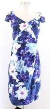 Adrianna Papell Blue Floral Print Cutout Cold Shoulder Sheath Dress 4 Cocktail