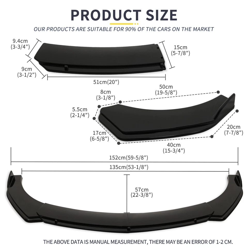 For Honda Civic Si LX EX Front Bumper Lip Body Chin Splitter Spoiler Strut Rods - Image 2 of 4
