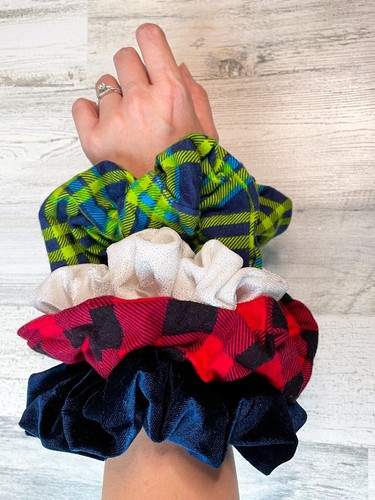 Red Buffalo Flannel Scrunchie | Big Scrunchies Fashion Hair Ties Large Volume - Picture 4 of 4