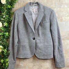 Gant Wool Blend Elbow Patches Buttoned Blazer Jacket Career Gray Size Us 8 Uk 12