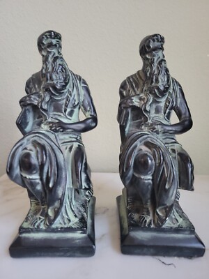 VTG SET ROMAN ART COMPANY ST. LOUIS CERAMIC BOOKENDS  MOSES BIBLICAL  1411