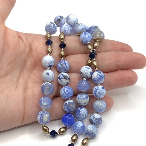 Collana Artigianale Vintage Vetro Sfaccettato Blu Perline Gioielli 23" - Foto 10 di 12
