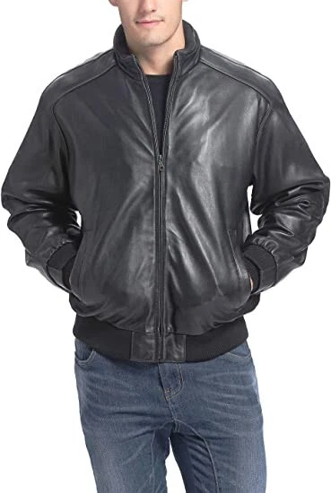 BGSD Men s Big Tall City Lambskin Leather Bomber Jacket X