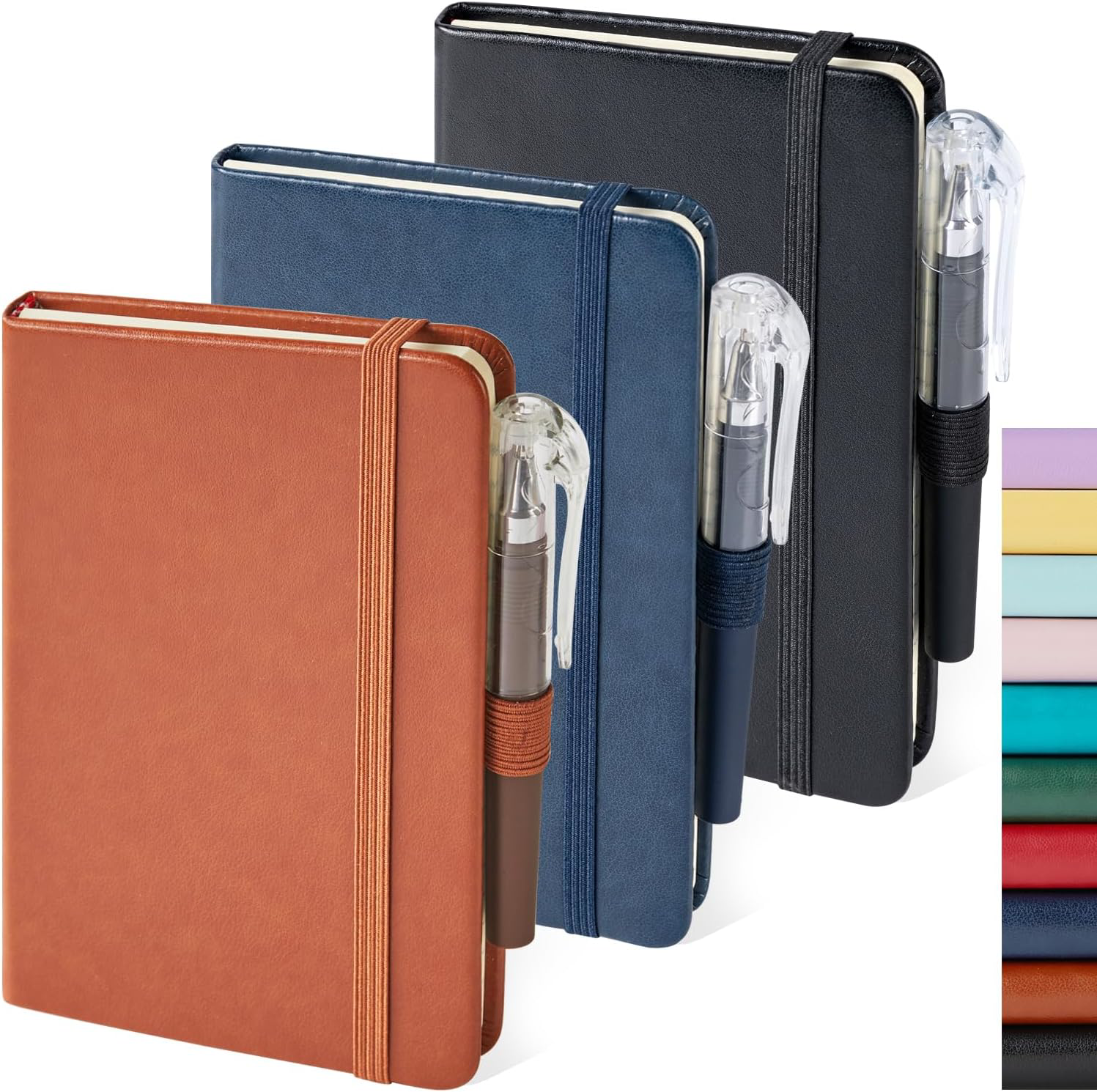 A6 Pocket Notebooks 3 Pack with Pen Holder - Lined Mini Notepads for Notes