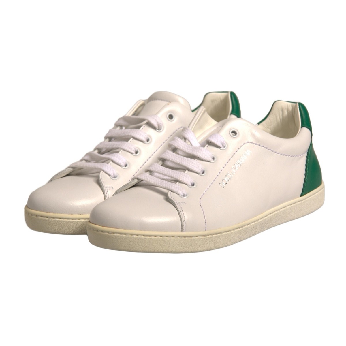 DOLCE & GABBANA Kids Shoes White Green Leather Low Top