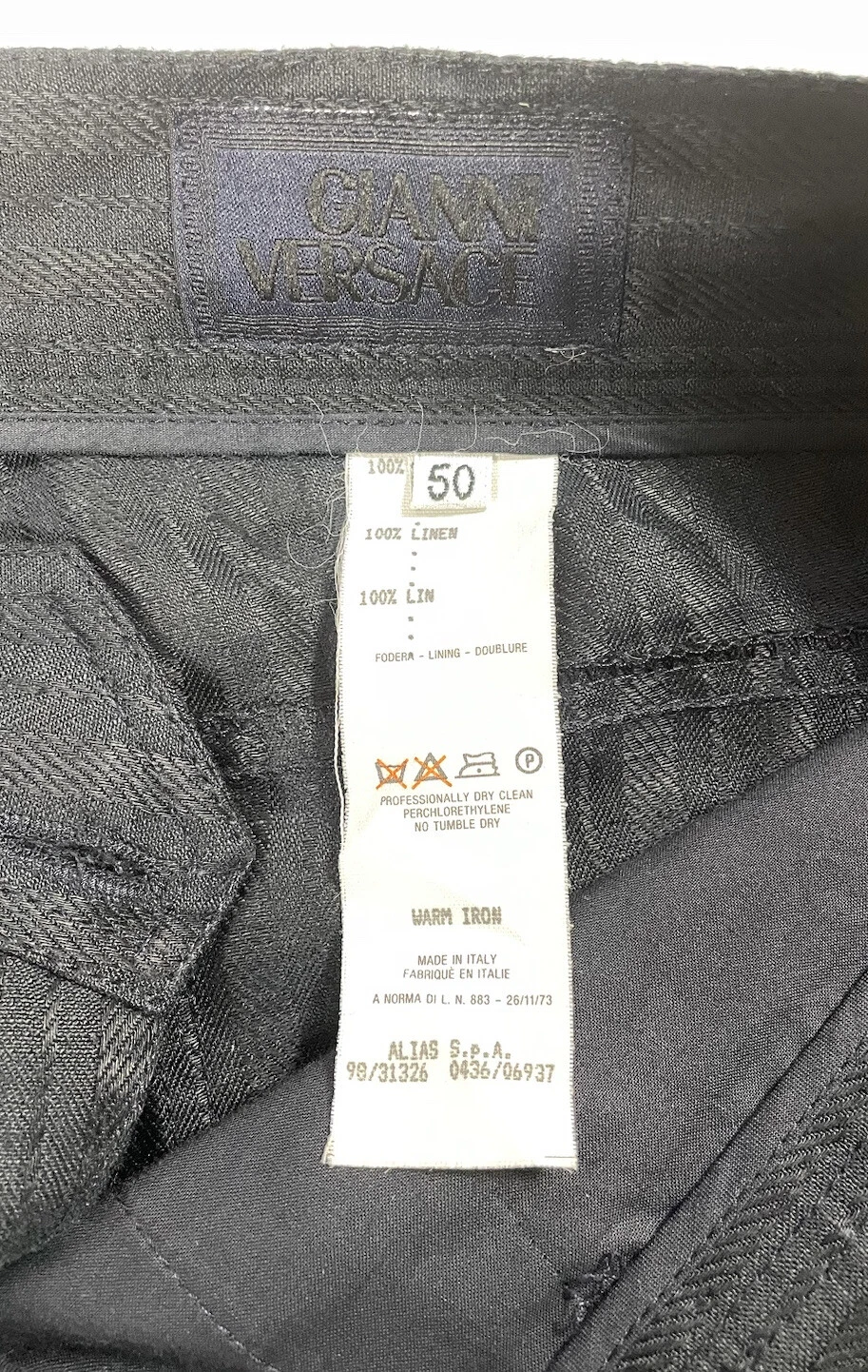 Pantaloni eleganti uomo 50 US 34 vintage Gianni Versace lino nero Italia