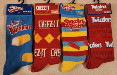 Odd Sox 4 PAIRS Adult Socks Twinkies Cheezit Swedish Fish Twizzlers Food #5418
