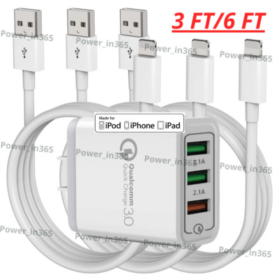 For iPhone 13 12 11 X 8 7 6 QC 3.0 Fast Charger Cube Power Adapter Charging Cord