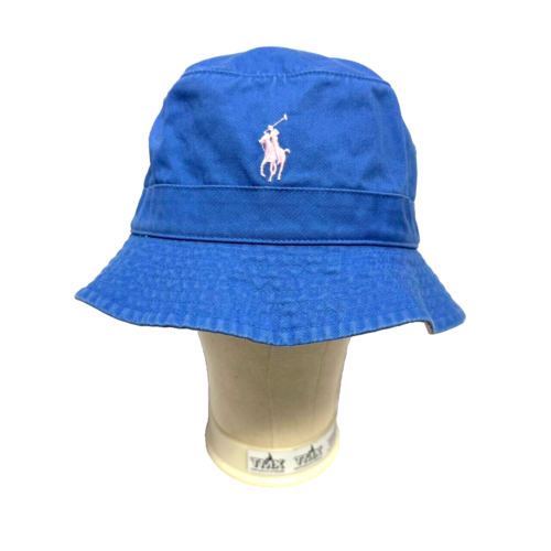 POLO RALPH LAUREN Twill Bucket Hat Blue Embroidered Pink Logo L/XL NWT New