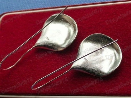 Pendientes colgantes vintage estilo Art Nouveau plata 925/oro flor de lirio bitono largos - Imagen 12 de 12