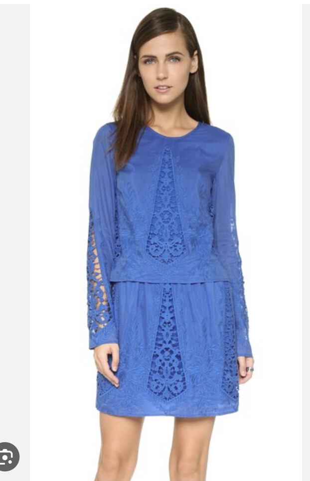 The Jetset Diaries Dress Verona Lace Overlay Blue Silk Cotton Peep Back XS (B)
