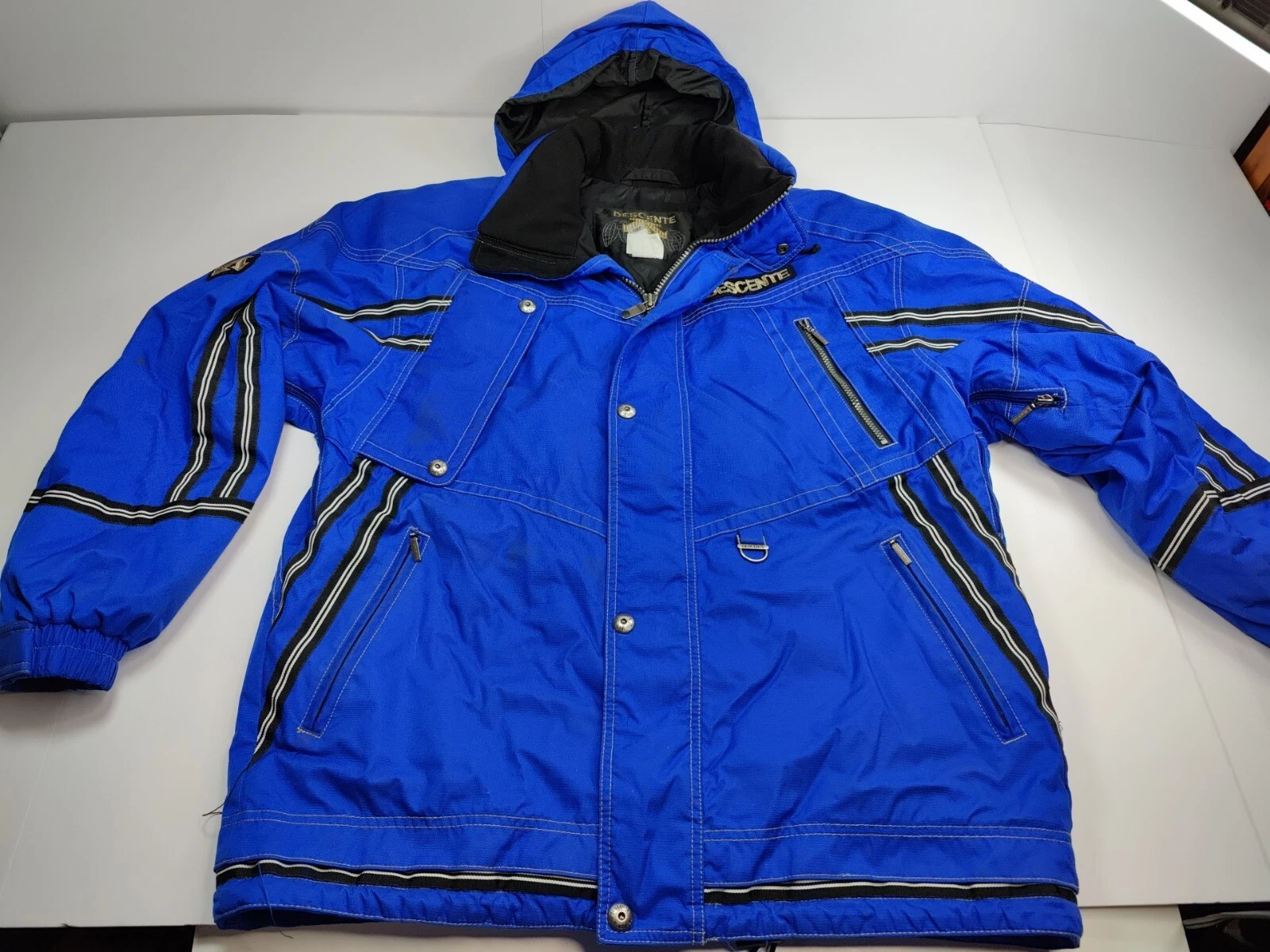Vintage Descente Ski Snow Jacket 90s Full Zip Men’s L Blue Hooded Rare