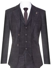 Mens Black 3 Piece Tweed Suit Peaky Blinders 1920s Gatsby Classic Tailored Fit