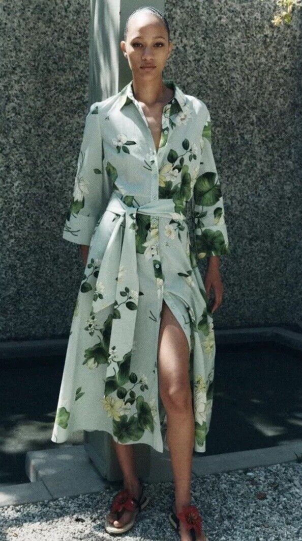 ZARA SS24 MIDI BELTED ZW COLLECTION FLORAL SHIRT DRESS L ZARA SS24 MIDI BELTED ZW COLLECTION FLORAL SHIRT DRESS L