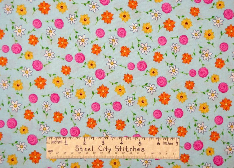 Flower Daisy Floral Toss Blue Cotton Fabric Timeless Treasures C5826 - Yard