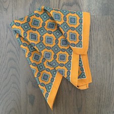 Vintage Silk Paisley Medallion Print Silk Small Square Scarf Orange Multi 13.25"