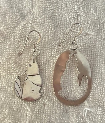 Vintage Puzzle OF Life NAVAJO STERLING SILVER COYOTE Howling EARRINGS 925
