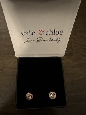 Cate & Chloe Ariel Halo Stud Earrings 18k Rose Gold Plated