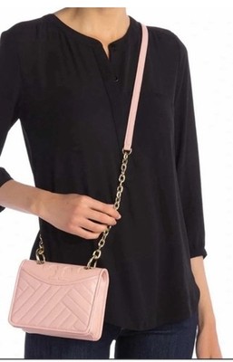 TORY BURCH Alexa Pink Quilted Chevron Leather Crossbody Bag