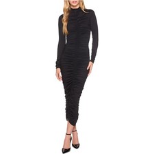 Susana Monaco Ruched Long sleeve mock neck midi dress black size X-Large XL