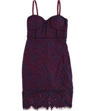 GUESS Womens Lace Overlay Sheath Cocktail Dress, Red, 4