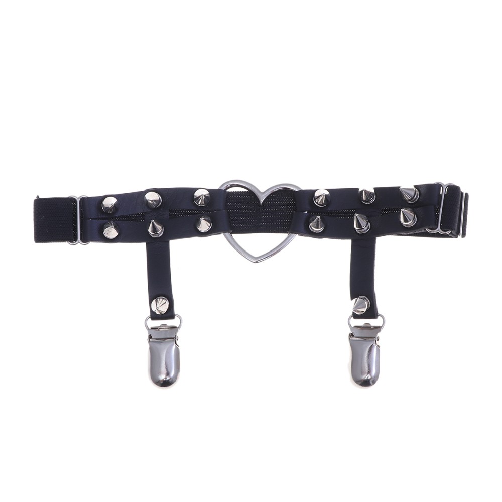 Rivetti regolabili in PU stile gotico punk forma cuore doppia fila gamba gamba