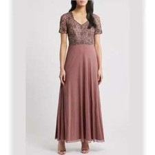 Pisarro Nights Beaded Bodice A-Line Gown Mauve/petal blush Size 8 Mother Bride