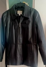 Classic Black Full Zip 100 Leather Jacket Lined, Pockets Women's sz L EUC