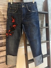 Jeans Zara rosso ricamato floreale sigaretta