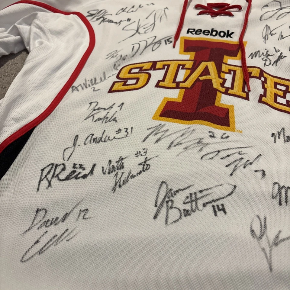 Camiseta deportiva de hockey NCAA Reebok Iowa State Cyclones, talla L autografiada Foto 3 de 4