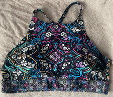 Torrid High Neck Swim Top 2X Pull On Blue Pink Black Purple Floral