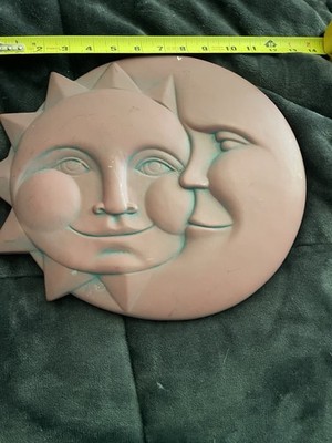 Celestial Sun and Moon yard Accent plus wall Plaque Vintage 12  Resin