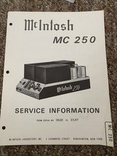 Vintage Mcintosh MC 250 Amplifier Service Manual Information Orig