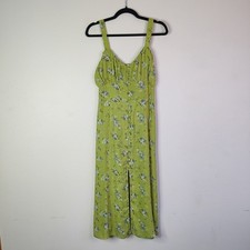 Abercrombie & Fitch Lime Green Floral Button Front Cottagecore Midi Dress Medium