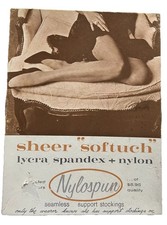 Vtg 1960s Nylospun Nylon Stockings NOS Pin Up Seamless Semi Sheer Irreg Sz B