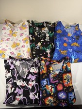 Lot of 5 XL Scrub Tops Mickey Mouse, Charlie Brown, Pooh, Aristocats, Scooby